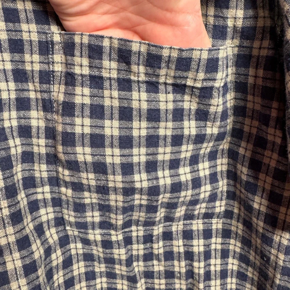 Vintage Cool Blues Mens Size Large Gingham Plaid‎ Shirt Linen Blend Casual Top